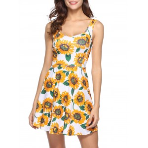 Sunflower Print Mini Dress - Sun Yellow